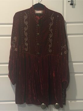 Vintage Collection Rare 100% Silk Velvet Ruby Red Ornate Romance Tunic Medium